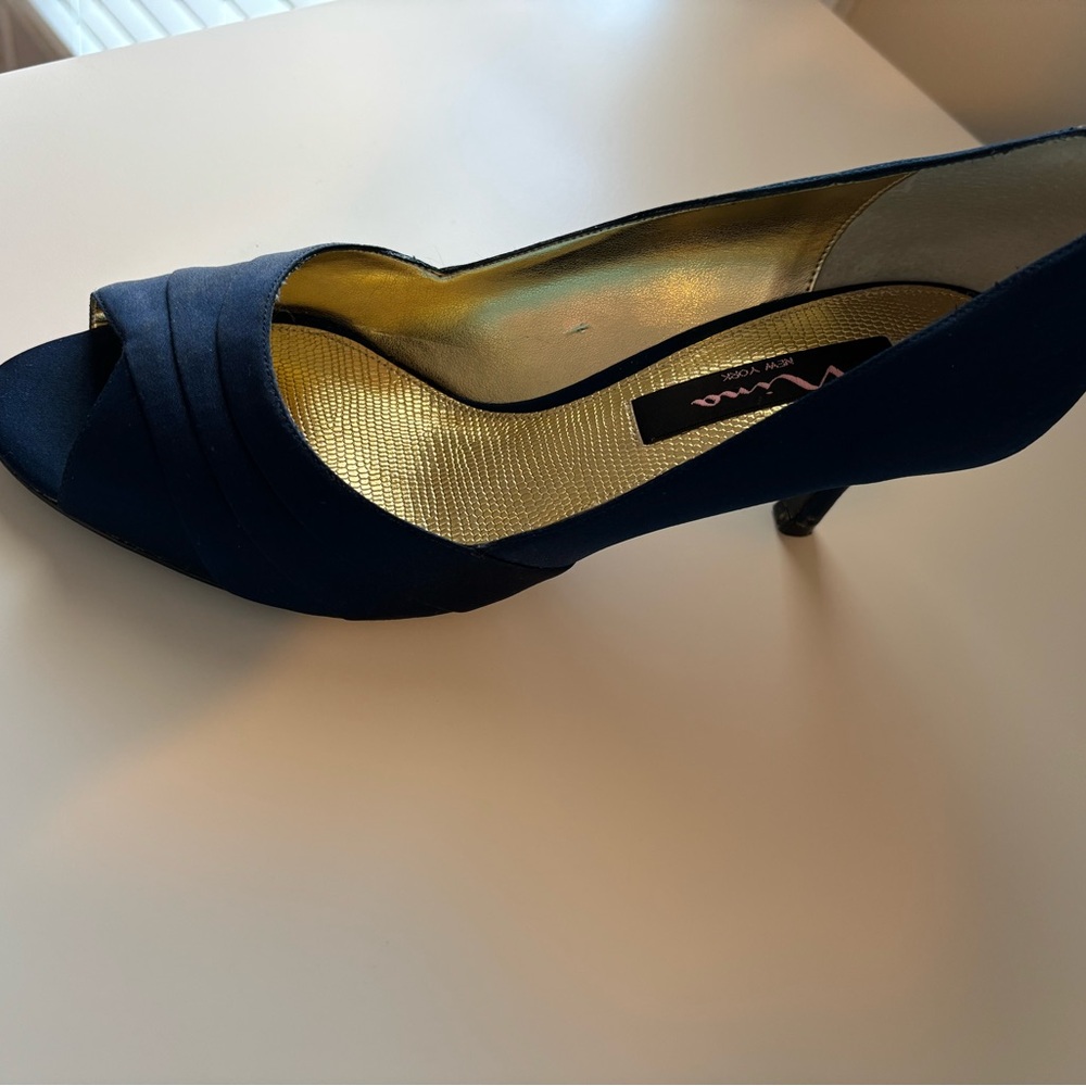 Nina Dark Blue Heels with Gold Interior